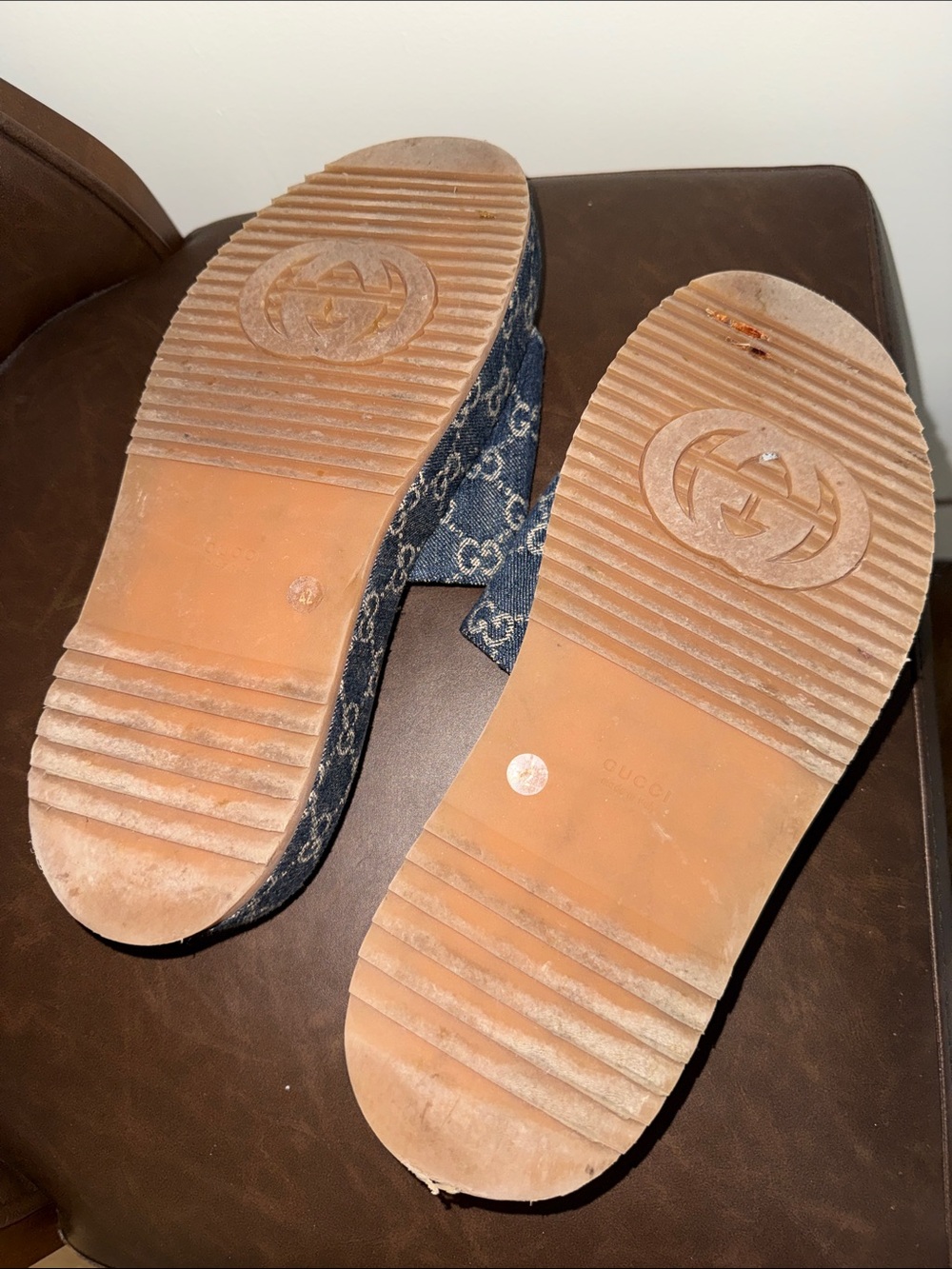 Gucci Denim Monogram Platform Slide Mules in Blue and Brown - flash sale - Picture 8 of 8